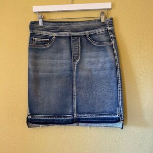 Tribal Jeans Denim Wmns Mini Skirt Frayed Distressed Hem‎ Pull On Acid Wash Sz 4